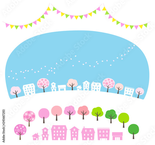 Cherry Blossoms Snowstorm and Townscape and decoration Set