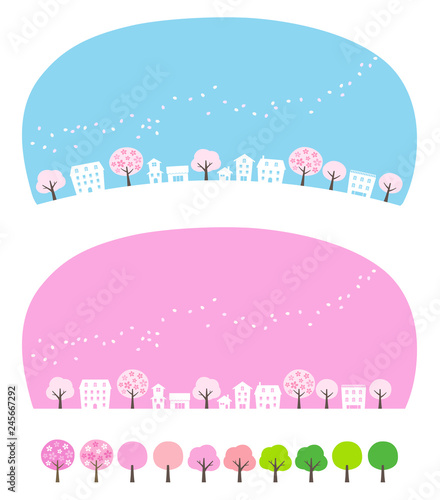 Cherry Blossoms Snowstorm and Townscape Set