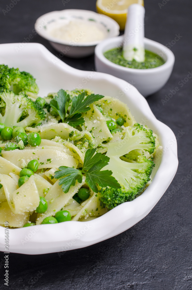 Traditional Italian pasta with green vegetables Traditional Italian pasta with green vegetables