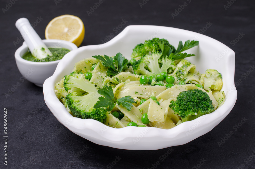 Traditional Italian pasta with green vegetables Traditional Italian pasta with green vegetables