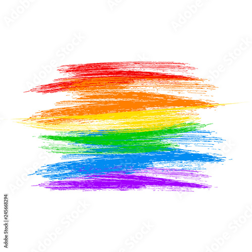 LGBT community flag. Brush strokes the colors of the rainbow isolated on white. Symbol of lesbian, gay pride, bisexual, transgender social movements. Easy to edit vector element of design.
