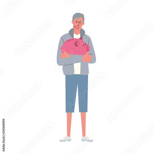  ぶた貯金箱　イラスト　シニア　男性