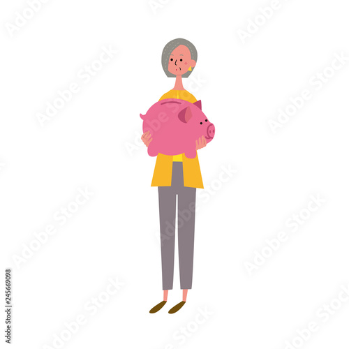  ぶた貯金箱　イラスト　シニア　女性