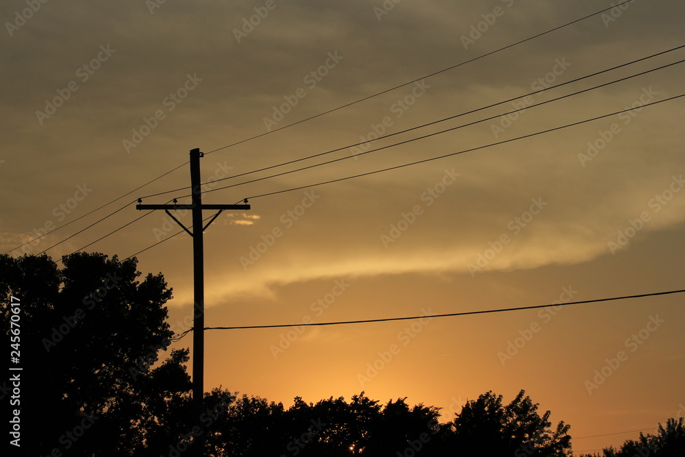 Power lines Silhouette at Sunset
