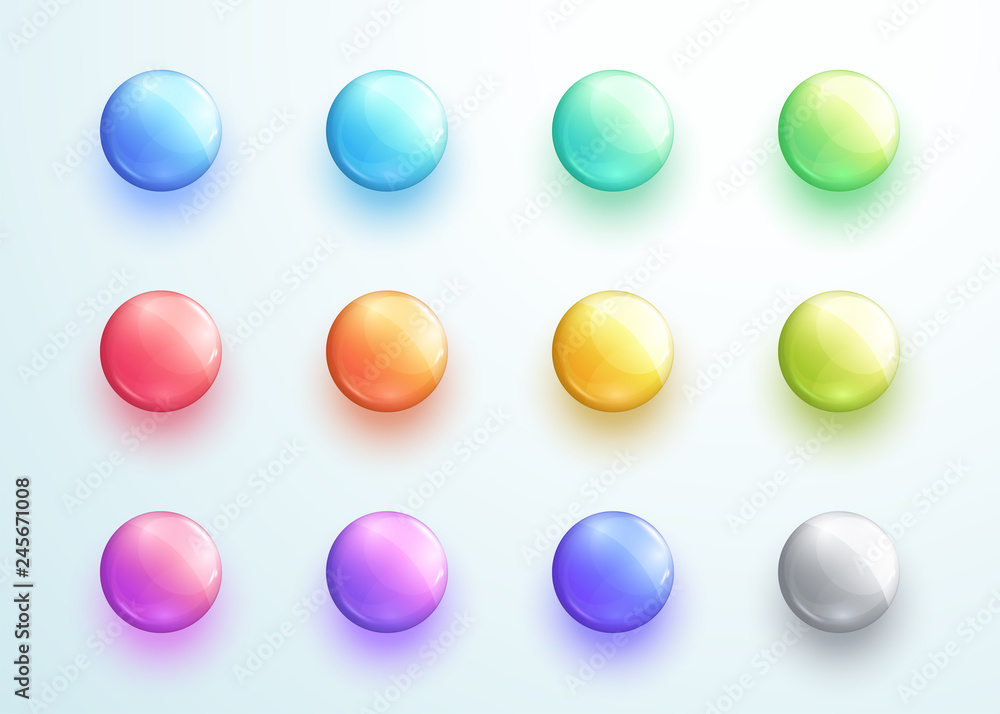 Glossy Round Button Shape Icon Vector Elements Set Glossy Round Button Shape Icon Vector Elements Set