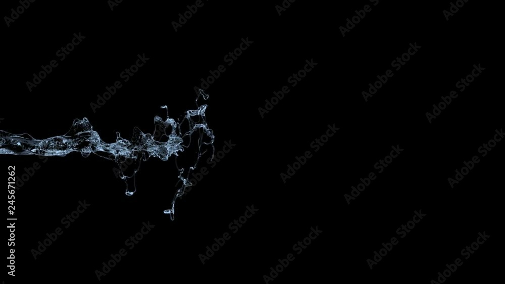 4k slow motion blue water splash 3D isolated on a black background with alpha matte 4k slow motion blue water splash 3D isolated on a black background with alpha matte