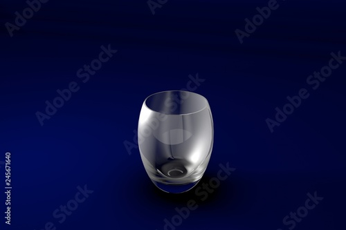 3D illustration of tumbler cocktail glass on dark blue design background - drinking glass render
