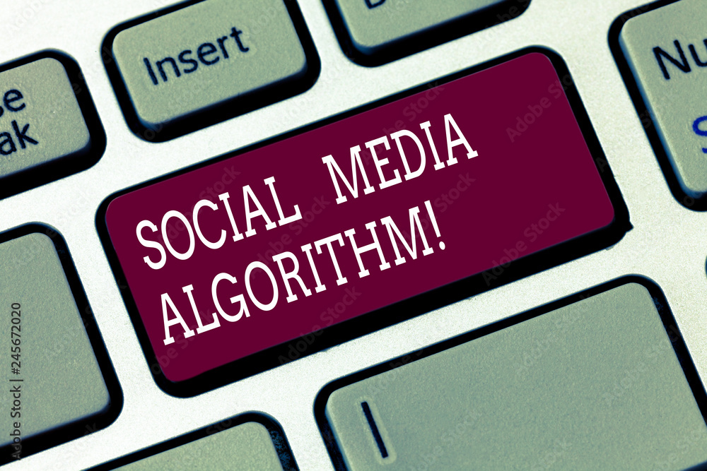 Word writing text Social Media Algorithm. Business concept for Sorting all post and show the most popular to user Keyboard key Intention to create computer message pressing keypad idea Word writing text Social Media Algorithm. Business concept for Sorting all post and show the most popular to user Keyboard key Intention to create computer message pressing keypad idea