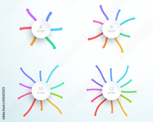 Mind Map Arrows 6, 8, 10, 12 Infographic Vector Set