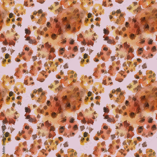 Leopard coloured skin seamless pattern. Watercolor hand drawn illustration.