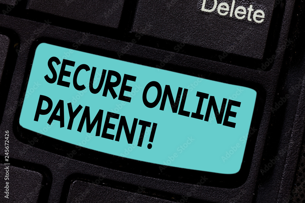 Conceptual hand writing showing Secure Online Payment. Business photo showcasing Protected online system of paying goods and services Keyboard key Intention to create computer message idea