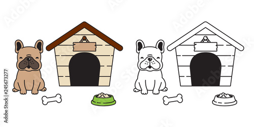 dog vector french bulldog house ball bowl cartoon character icon logo illustration brown
