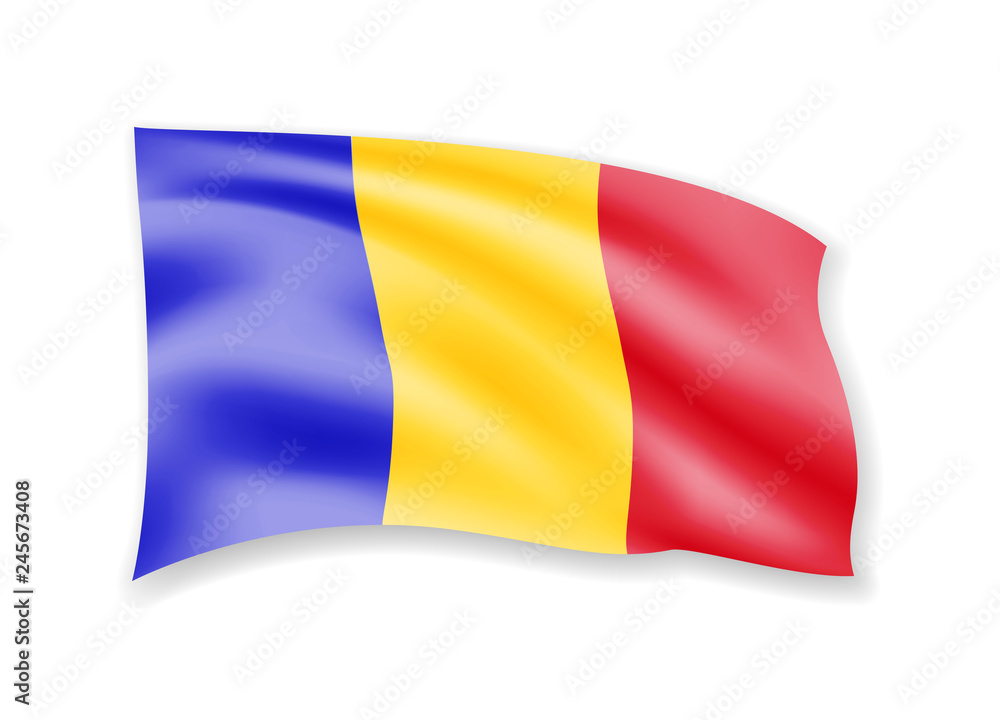 Waving Chad flag on white. Flag in the wind. Waving Chad flag on white. Flag in the wind.