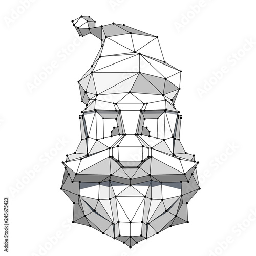 low poly santa with points, vector graphic monochrome illustration