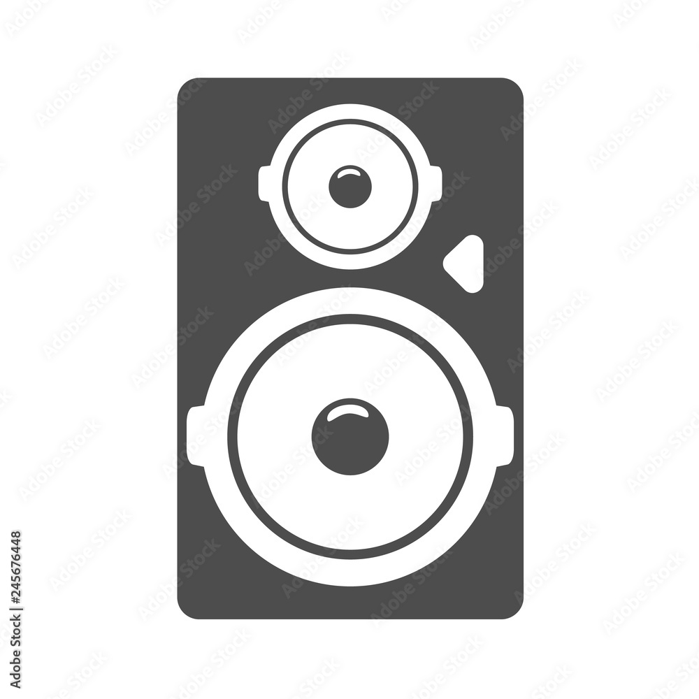 Black tall acoustic sound system or loudspeaker icon. Vector illustration. Black tall acoustic sound system or loudspeaker icon. Vector illustration.
