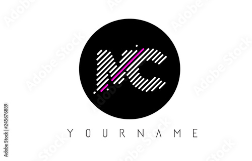 MC Letter Logo Design with White Lines and Black Circle