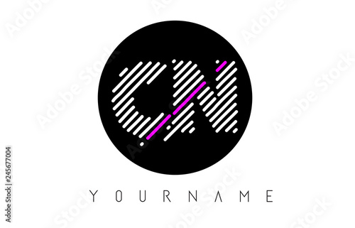 CN Letter Logo Design with White Lines and Black Circle