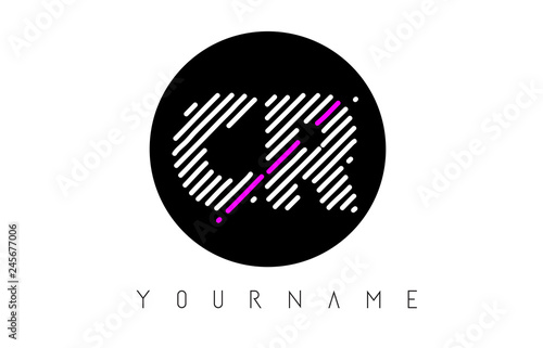 CR Letter Logo Design with White Lines and Black Circle