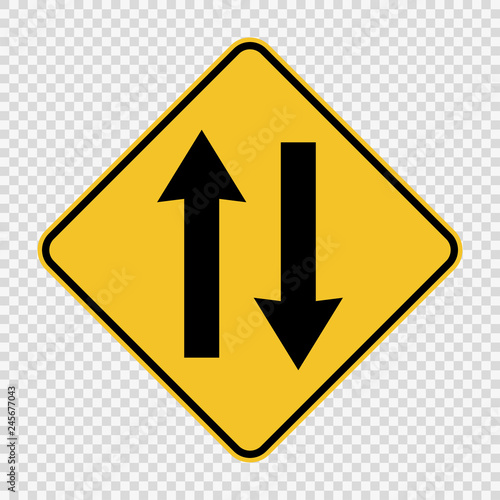Two way traffic ahead sign on transparent background