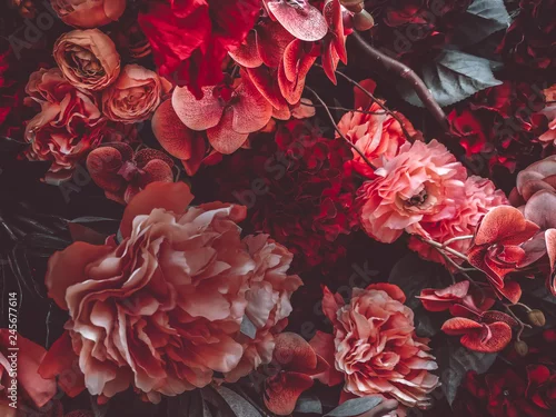Fototapeta samoprzylepna Artificial Flowers Wall for background in vintage style
