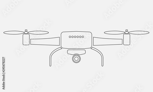 Drone or quadrocopter aerial camera icon with line art style. Vector Illustration. photo