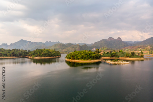 Aerial view of the lake in Kanchanaburi Thailand
