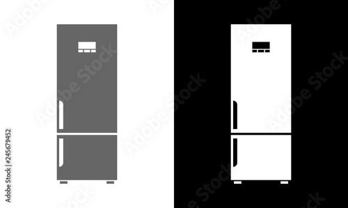 Vector refrigerator or fridge Icon. Black and white color vector illustration.