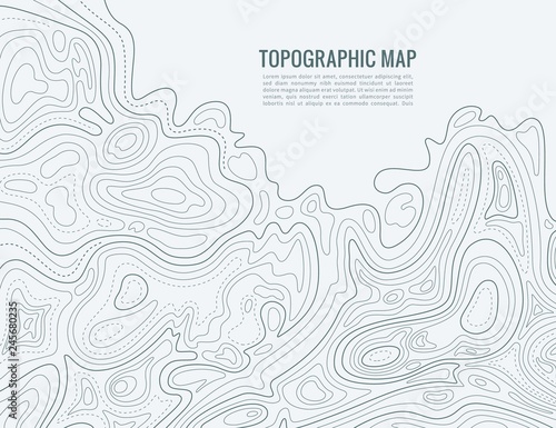 Contour line map. Elevation contouring outline cartography texture. Topographical relief map vector background photo