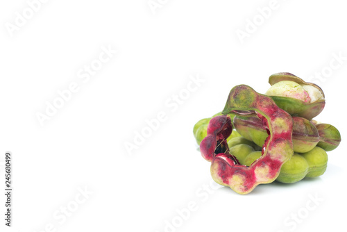 Ripe Manila tamarind fruit (Pithecellobium dulce (Roxb.) Benth) isolated on white background.Fruits that help to excrete and help reduce the problem of constipation. 