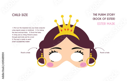 Purim story characters masks for kids -can be usrd for kids activity, party, family -vector