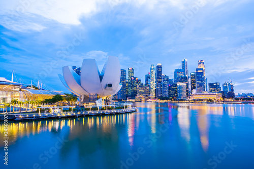 Photography Beautiful architecture building skyscraper around marina bay in singapore city