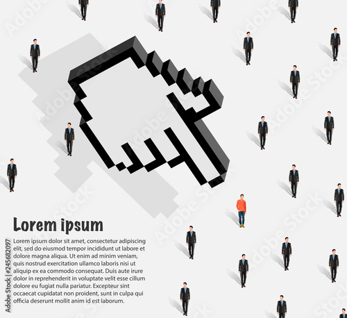 The choice among men for a project of one performer. Selected for project development. Search the employees on the project. Choice to the main position. Ideal candidate. Recruiter. Hand hunter. Chosen