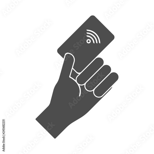 Hand hold proximity card. Vector.