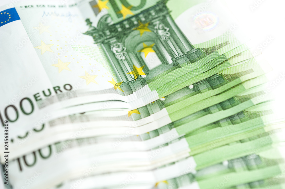 Euro money, Euro cash background. Banknotes of the european union on a white background. Shallow depth of field.