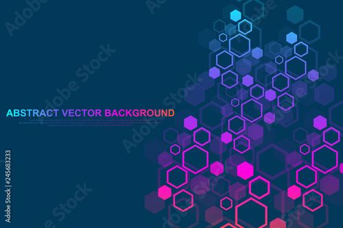 Hexagonal geometric background. Hexagons genetic and social network. Future geometric template. Business presentation for your design and text. Minimal graphic concept. Vector illustration
