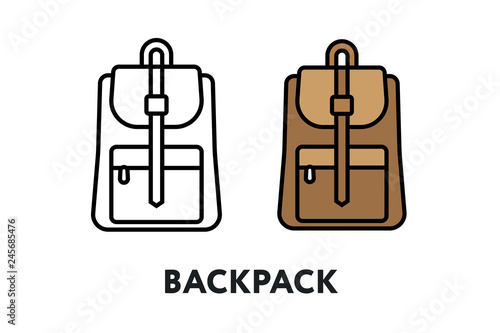 Backpack Camping Bag Rucksack Schoolbag Vector Flat Line Stroke Icon