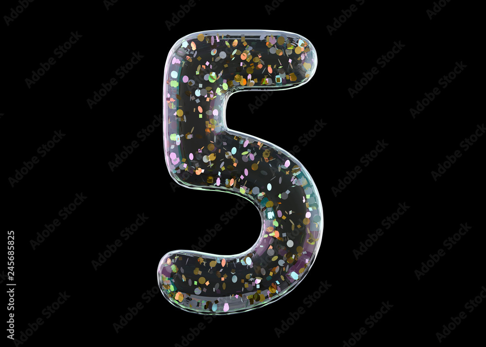 Digit five. Alphabet from transparent foil balloons. 3D Digit five. Alphabet from transparent foil balloons. 3D