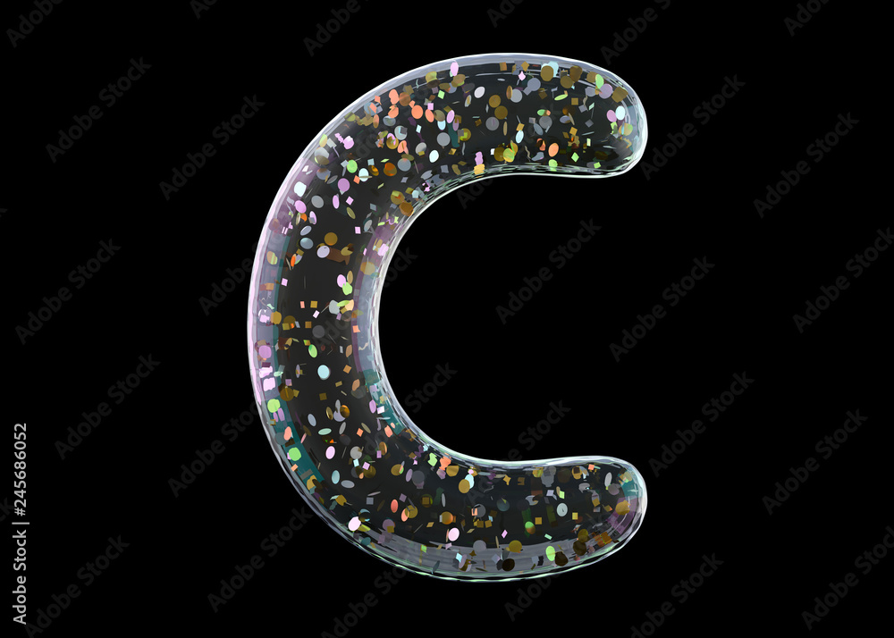 Letter C. Alphabet from transparent foil balloons. 3D Letter C. Alphabet from transparent foil balloons. 3D
