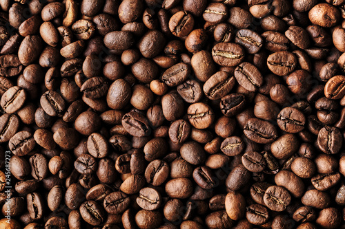 Roasted coffee beans, macro closeup