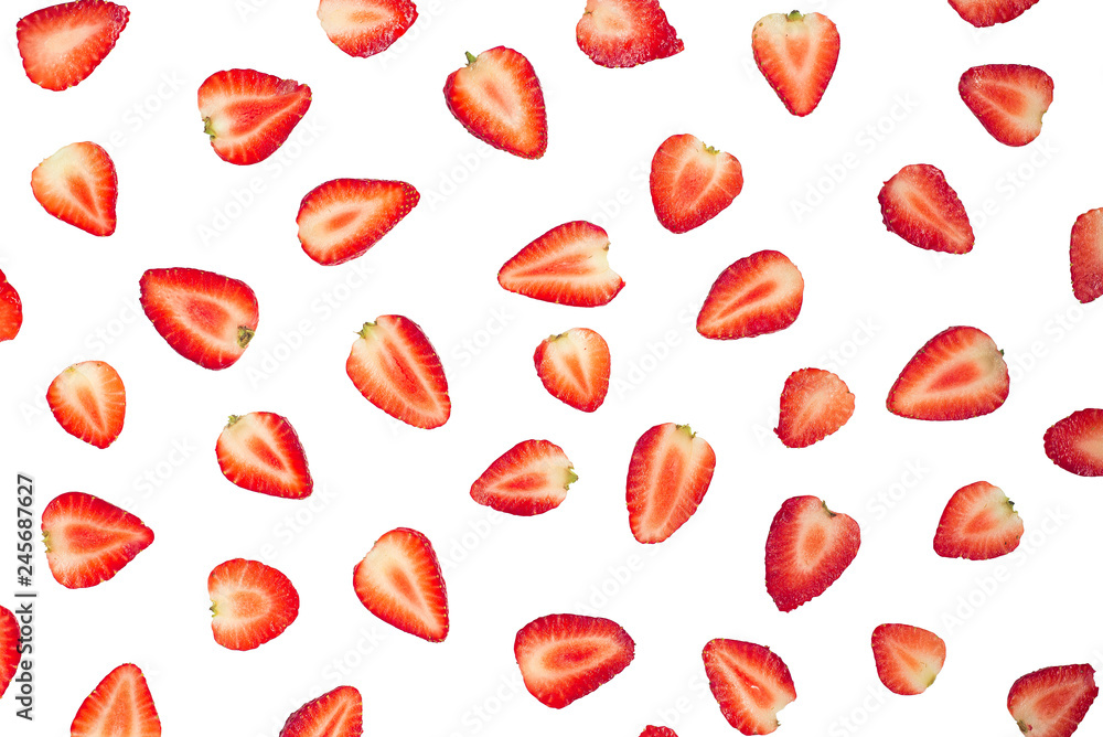 Sliced strawberries food pattern. Clipping path Sliced strawberries food pattern. Clipping path