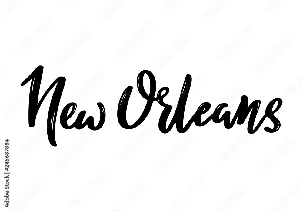 New Orleans, USA handwritten calligraphy. Hand drawn brush lettering. City lettering. Vector design template.