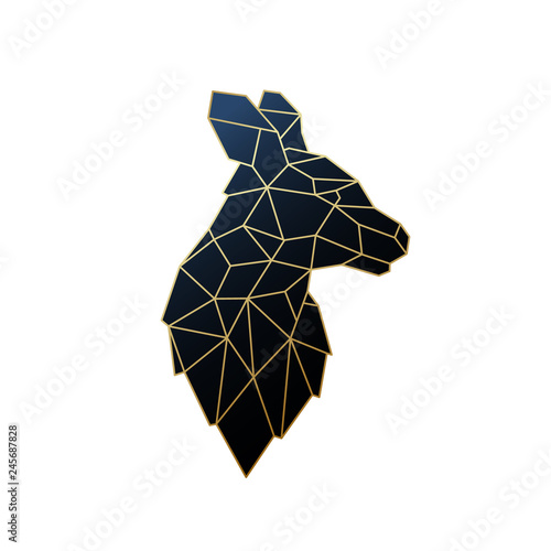 Vector geometric Kangaroo illustration. Golden polygonal Kangaroo emblem.