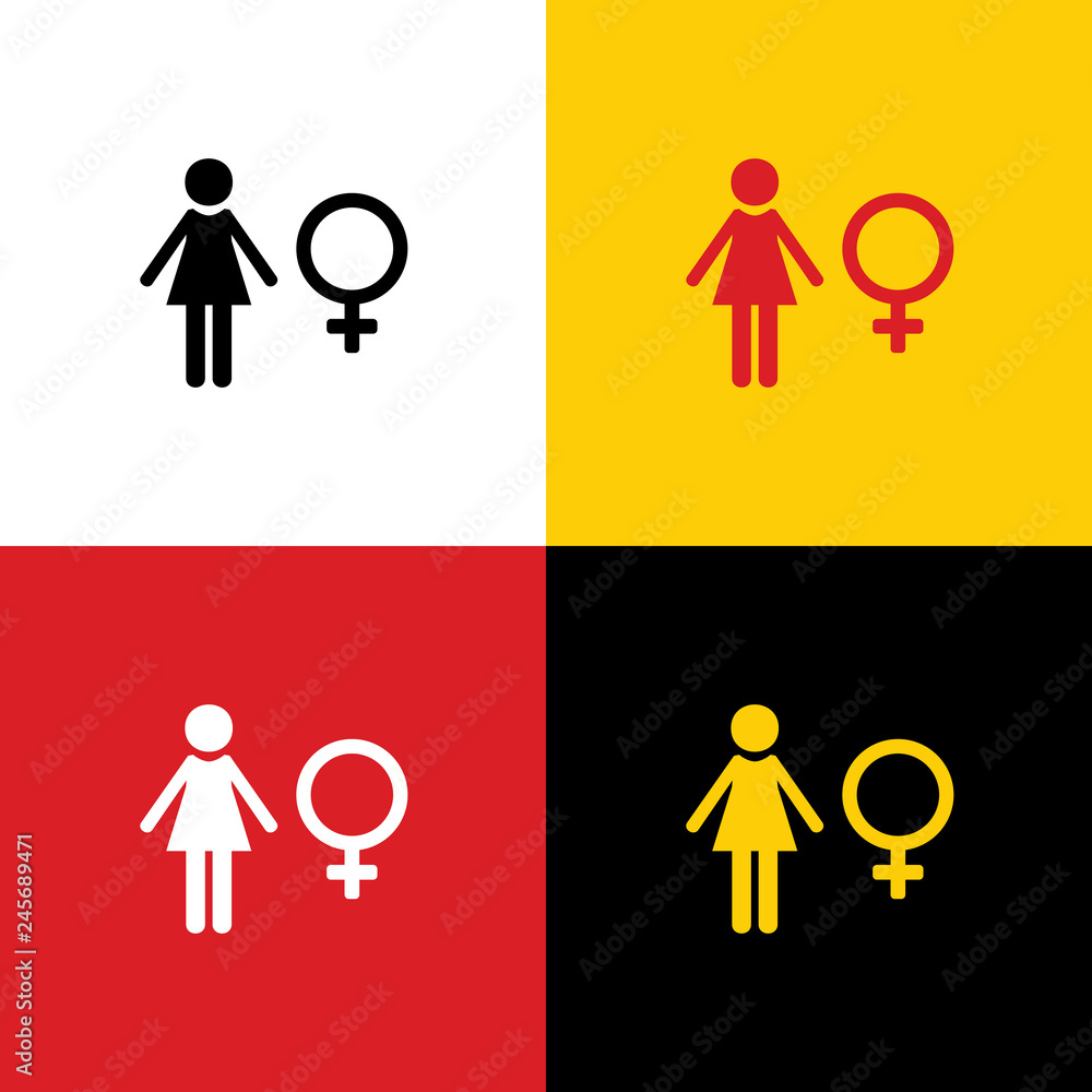 Female sign illustration. Vector. Icons of german flag on corresponding colors as background. Illustration. Female sign illustration. Vector. Icons of german flag on corresponding colors as background. Illustration.