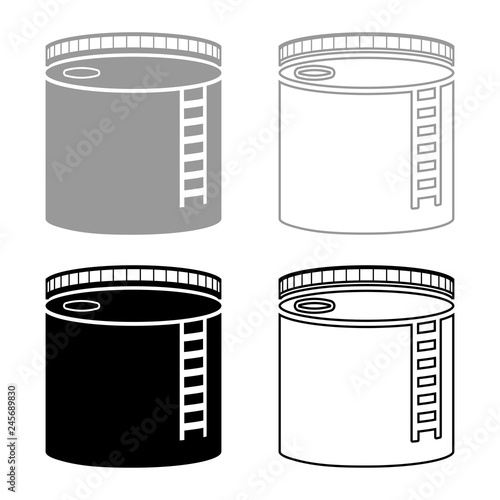 Tank with oil Oil storage tank Heating oil icon set grey black color illustration outline flat style simple image