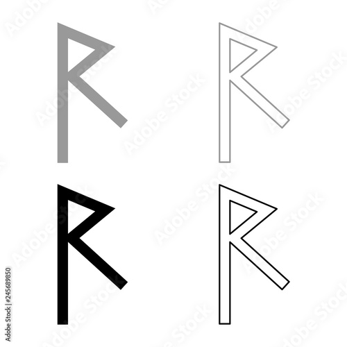Raido rune raid symbol road icon set grey black color illustration outline flat style simple image photo