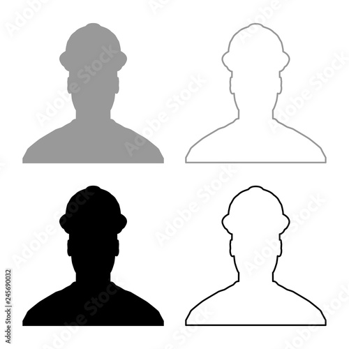 Avatar builder architect engineer in helmet view icon set grey black color illustration outline flat style simple image