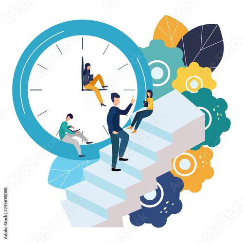 Vector illustration, round clock on white background