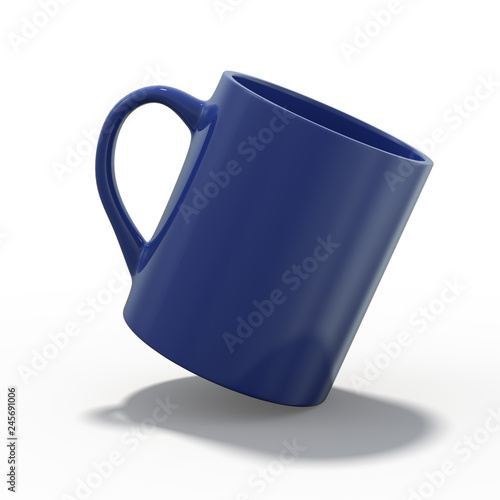 Blue mug Mockup standing on the surface. 3D photo