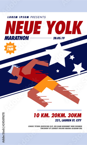 Vector runner marathon design template for posters/ads/flyers/blog. Vector illustration of a running man. Typographic running poster template with runner.