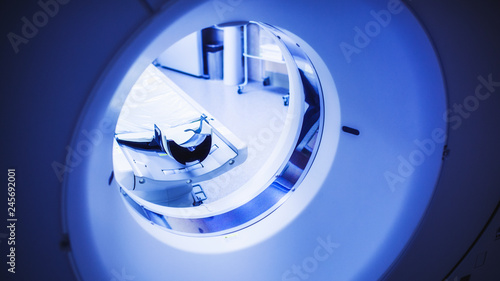 CT examination in the process. Detail of MRI scanner